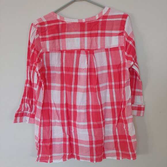 St. John's Bay Tonic Blouse, Pink & White Plaid Shirt With a V-neckline Size L - Picture 5 of 10